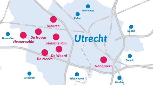 globale pattegrond van utrecht met grote plaatsen aangegeven